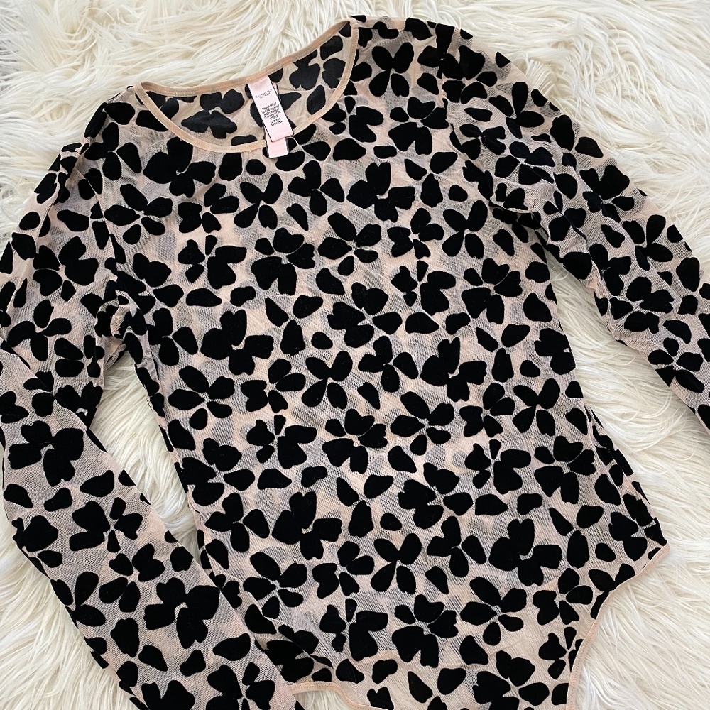 Victoria's Secret Bodysuit Nude Black Velvet Small